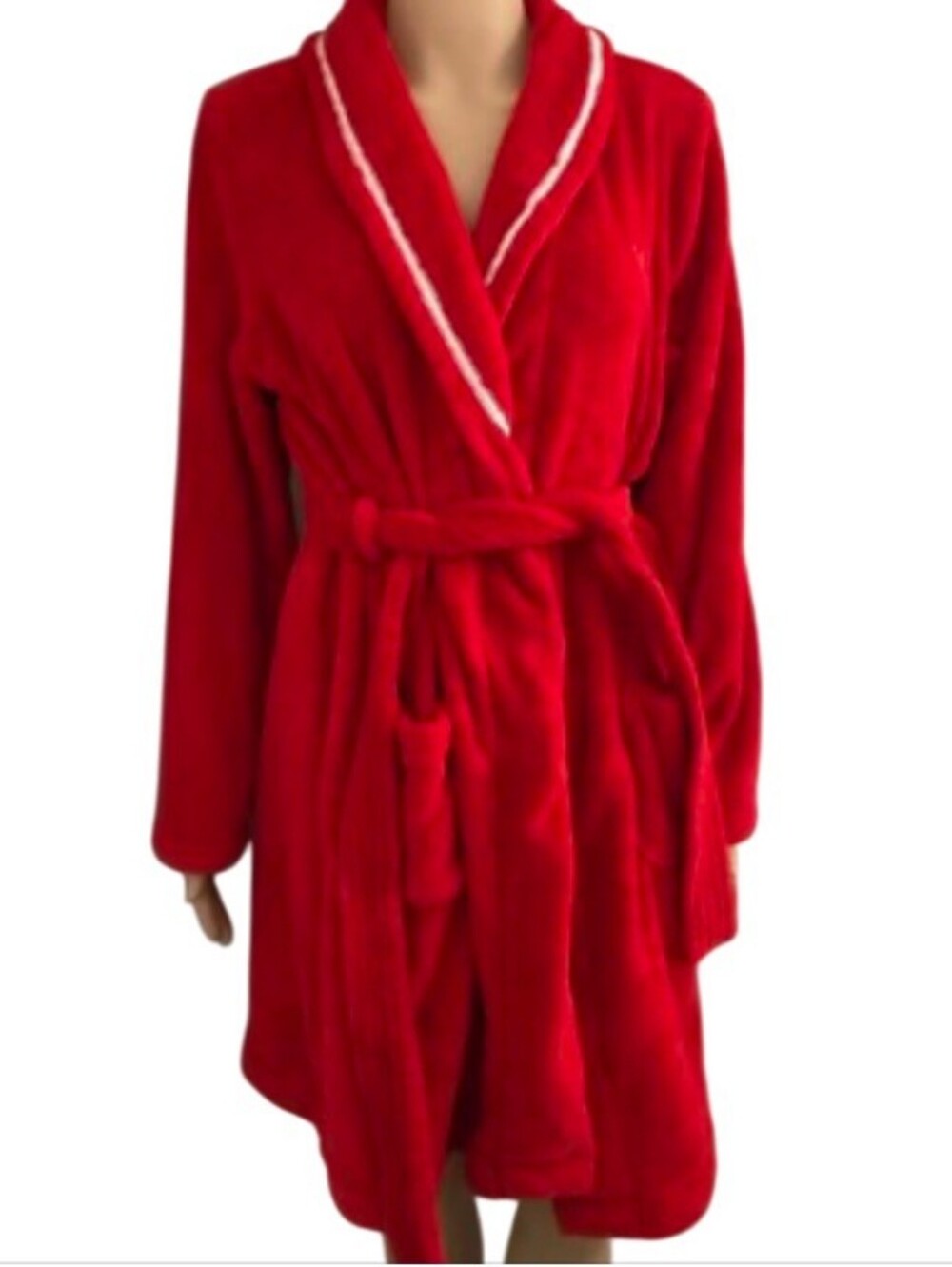 VICTORIA'S SECRET COZY COMFY SHORT PLUSH BATH ROBE RED Soft
